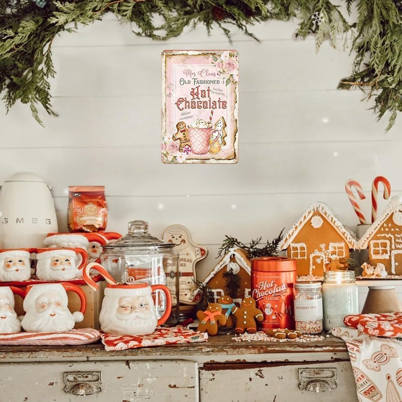Joyline Vintage Christmas Decor Gifts Rustic Mrs Claus' Old Fashioned Hot Chocolate Tin Sign for Home Farmhouse Kicthen Cafe Bar Wall Decor 8 x 12 inches (3236) - Image 4